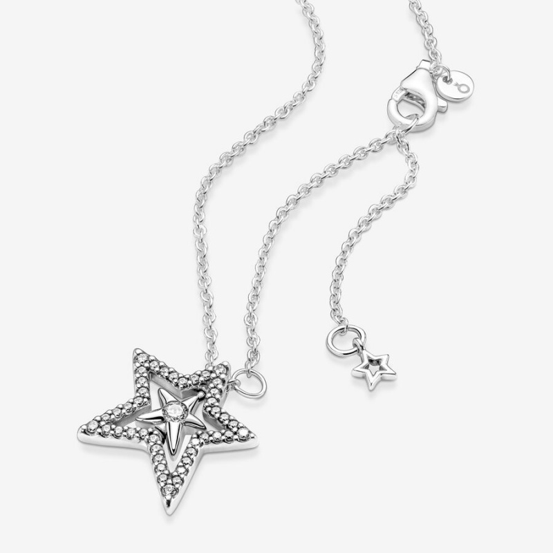 Pandora Sparkling Asymetric Star Gift Pendant Necklaces Multicolor | 29457-HLVA