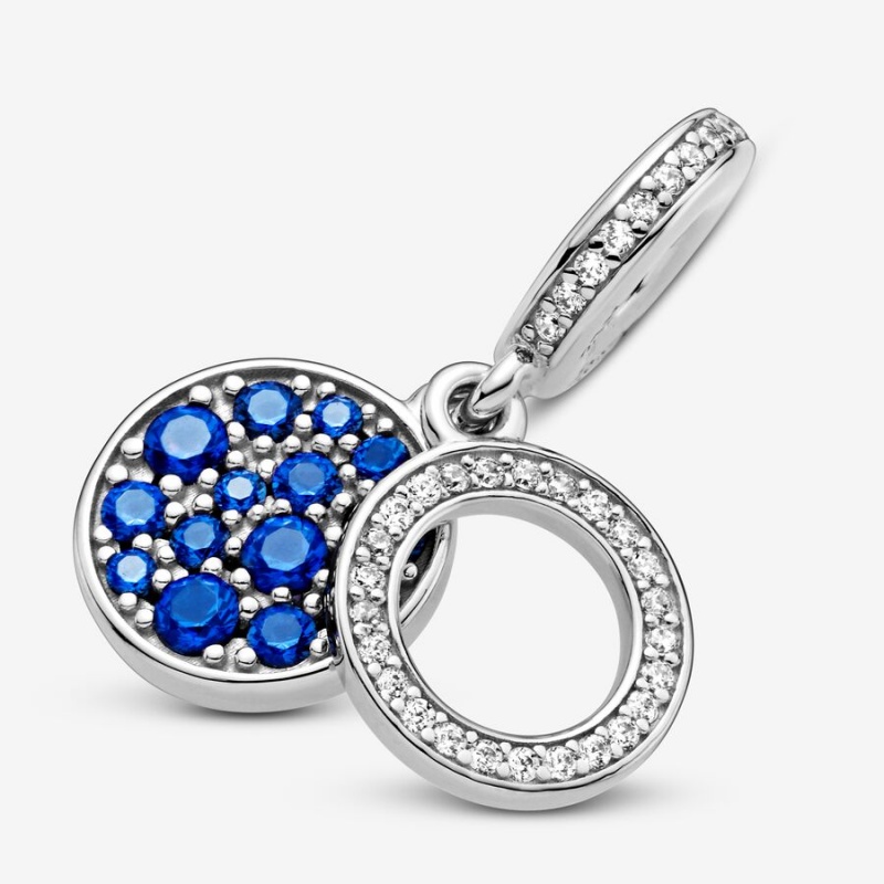Pandora Sparkling Blue Disc Double Dangle Charms Sterling silver | 27609-KQYS