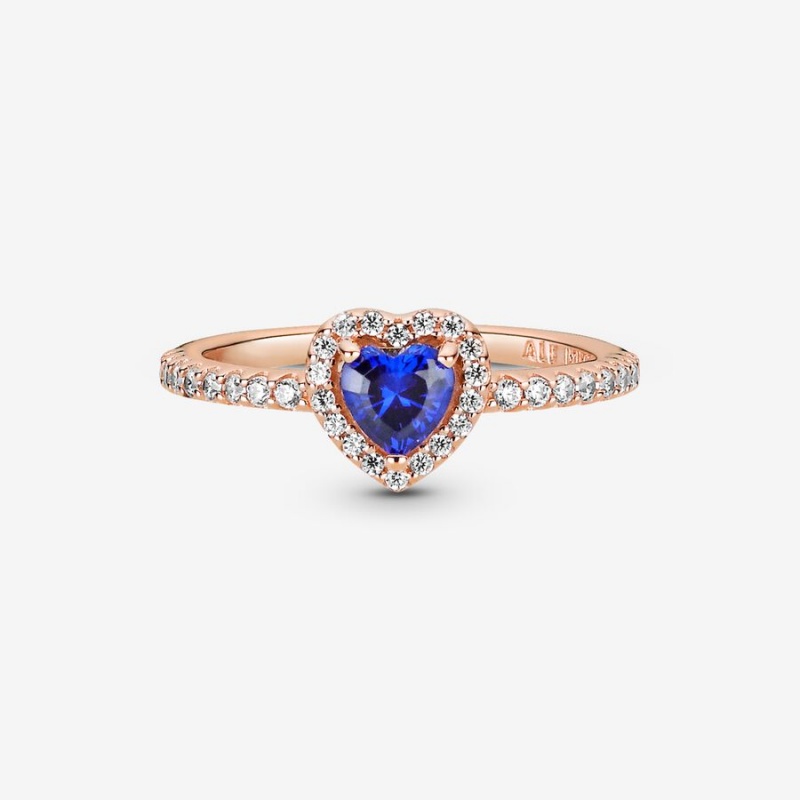 Pandora Sparkling Blue Elevated Halo & Solitaire Rings Rose gold plated | 47238-JRQB