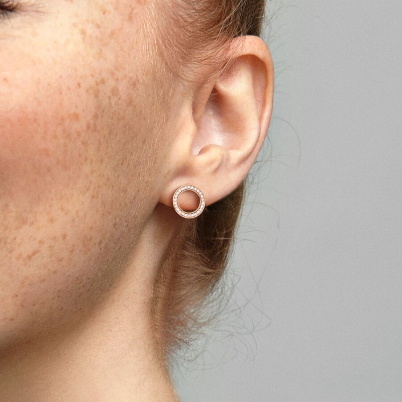 Pandora Sparkling Circle Stud Earrings Rose gold plated | 45817-BDQS