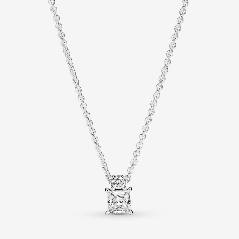Pandora Sparkling Collier Round & Square Pendant Necklaces Sterling silver | 51093-YDXP
