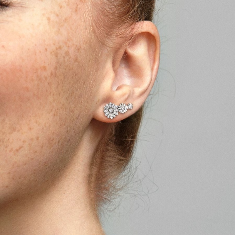 Pandora Sparkling Daisy Flower Trio Stud Earrings Sterling silver | 18569-QOPB