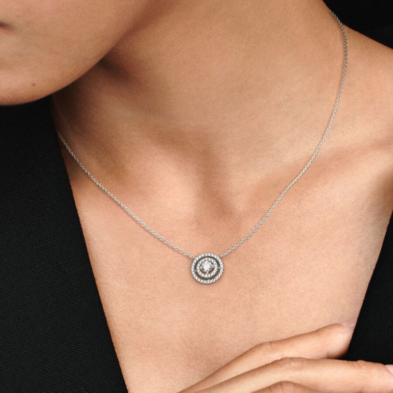 Pandora Sparkling Double Collier Pendant Necklaces Sterling silver | 49560-ZDMW