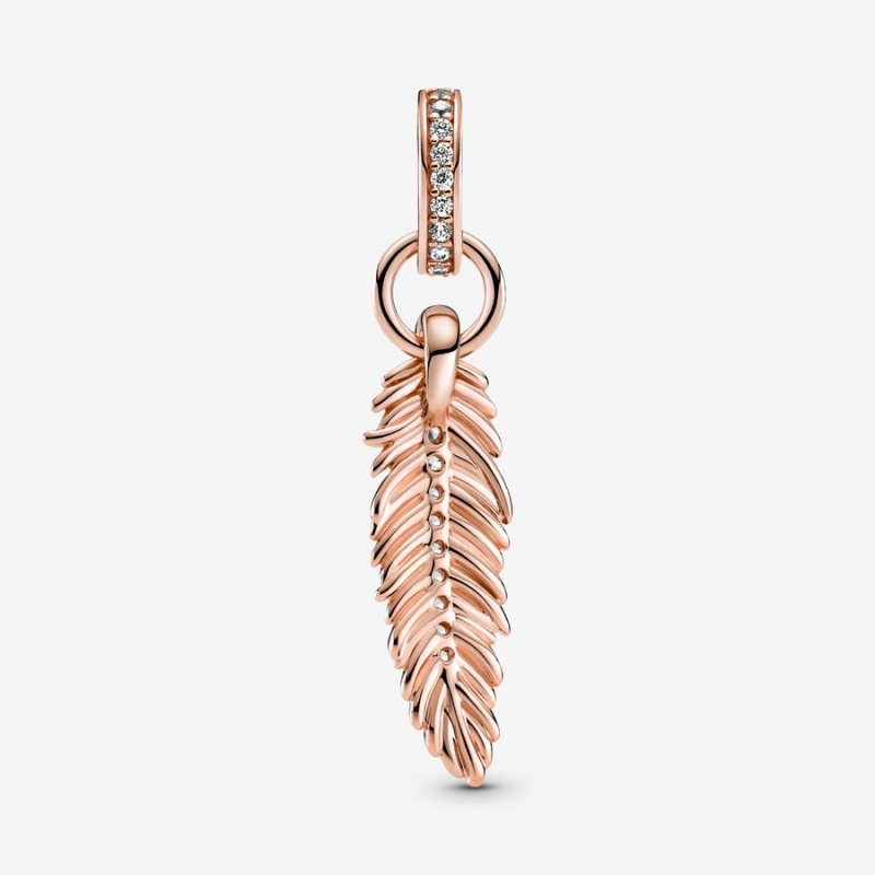 Pandora Sparkling Feather Dangle Charms Rose gold plated | 98541-GAXD