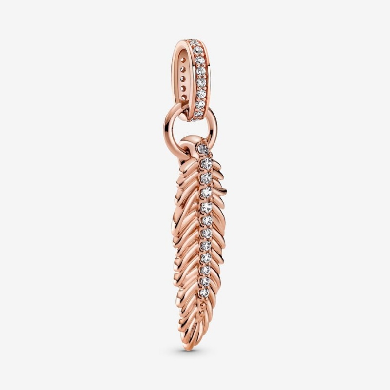 Pandora Sparkling Feather Dangle Charms Rose gold plated | 98541-GAXD