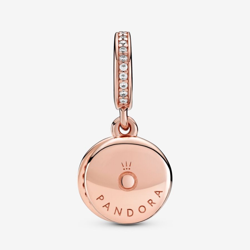 Pandora Sparkling Light Blue Disc Double Dangle Charms Rose gold plated | 61579-TYWI
