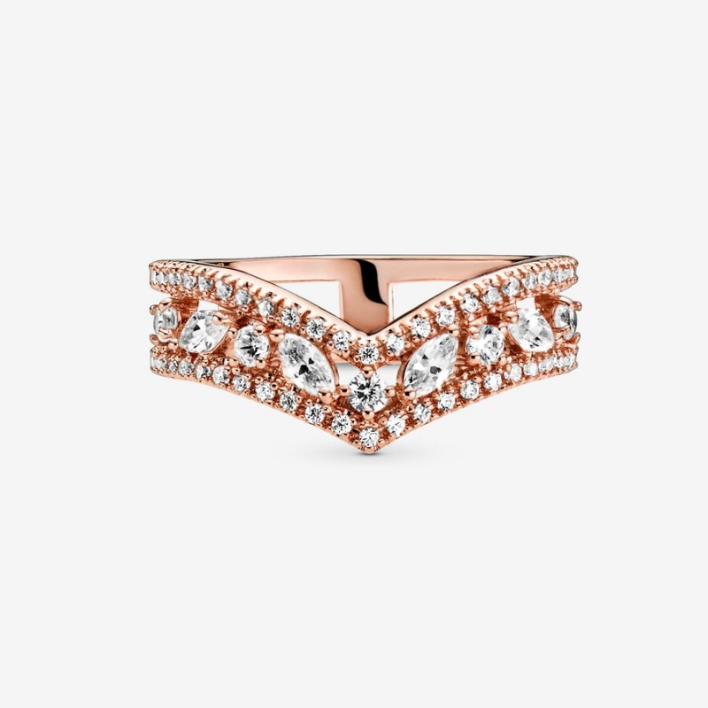 Pandora Sparkling Marquise Double Wishbone Statement Rings Rose gold plated | 50397-MIAD