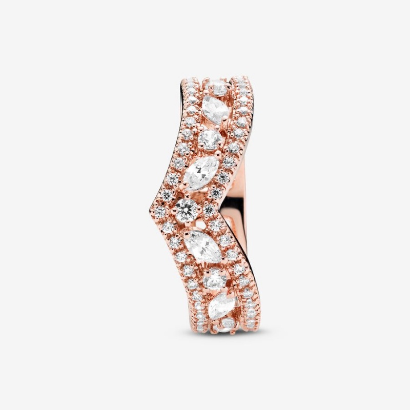 Pandora Sparkling Marquise Double Wishbone Statement Rings Rose gold plated | 50397-MIAD