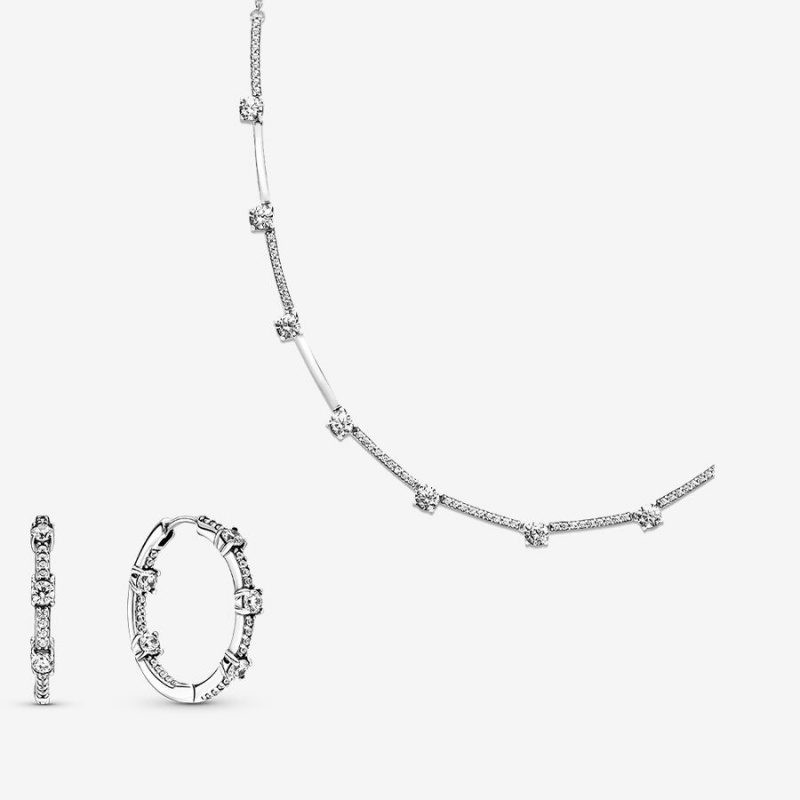 Pandora Sparkling Pave Bars Necklace & Earring Sets Multicolor | 93256-DRQM