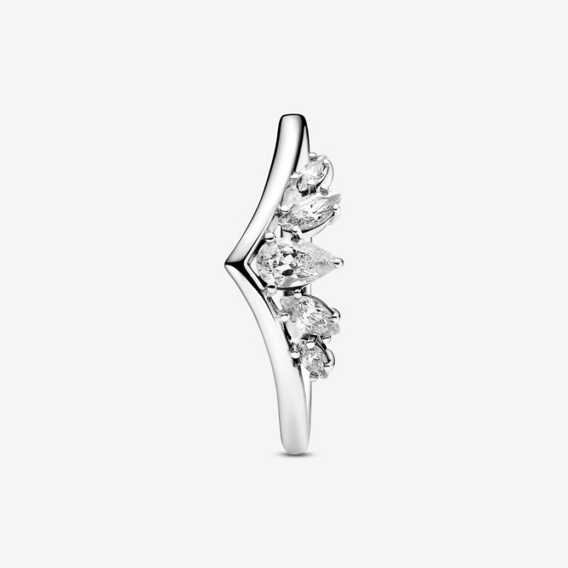 Pandora Sparkling Pear & Marquise Wishbone Stackable Rings Sterling silver | 57294-HMAS