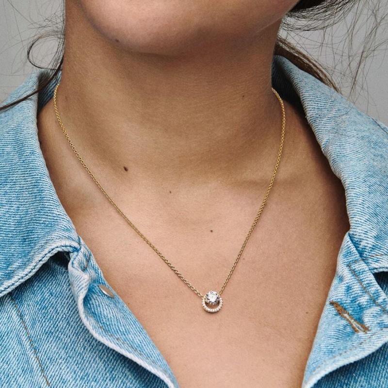 Pandora Sparkling Round Collier Pendant Necklaces Gold plated | 57934-WKJD