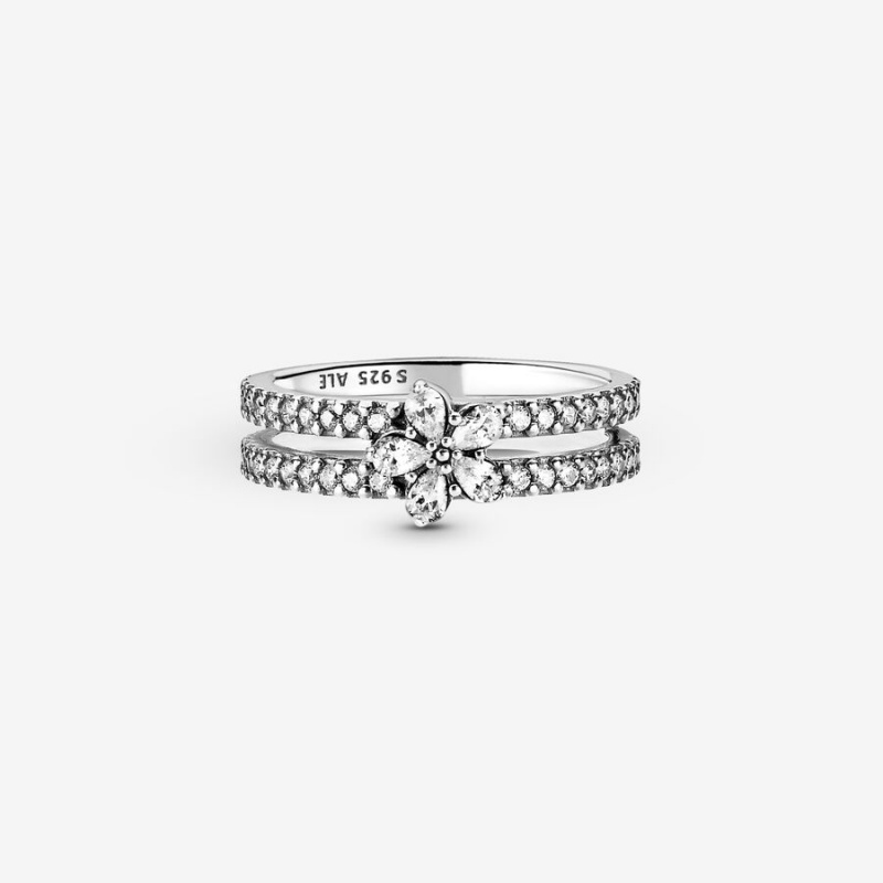 Pandora Sparkling Snowflake Double Statement Rings Sterling silver | 78016-MLCN
