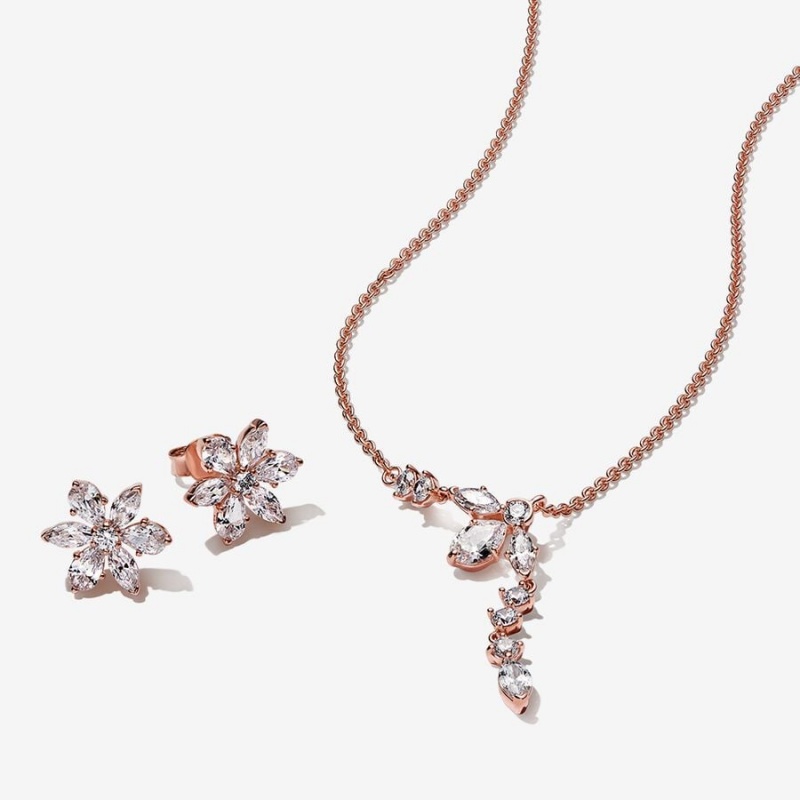 Pandora Sparkling Snowflake Gift Necklace & Earring Sets Multicolor | 82493-TQWM