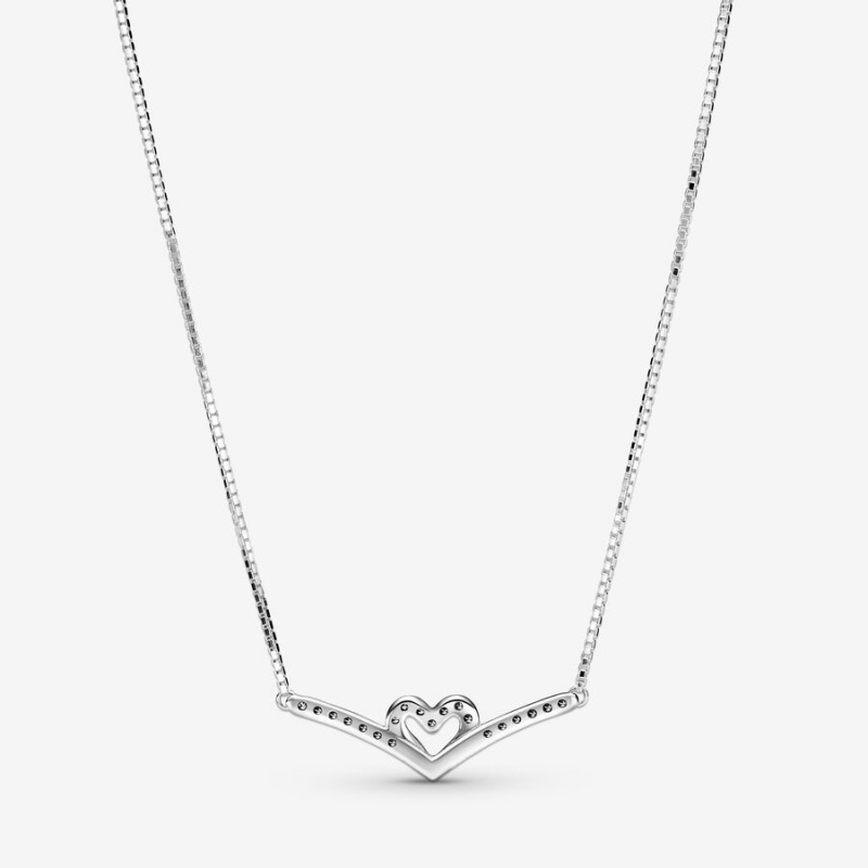 Pandora Sparkling Wishbone Collier Pendant Necklaces Sterling silver | 29613-RQFP