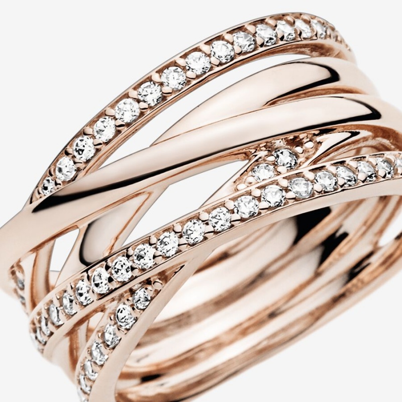 Pandora Sparkling & Polished Lines Band Rings Rose gold plated | 60837-VAIY