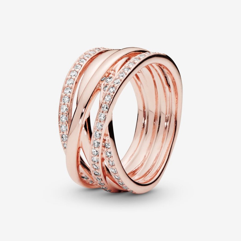 Pandora Sparkling & Polished Lines Band Rings Rose gold plated | 60837-VAIY
