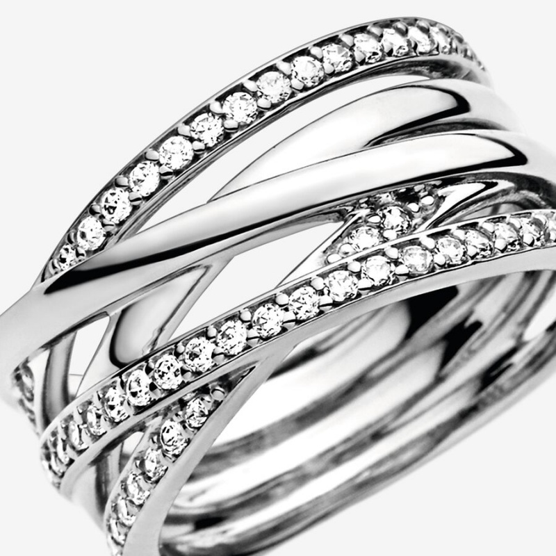Pandora Sparkling & Polished Lines Band Rings Sterling silver | 24871-KXRC