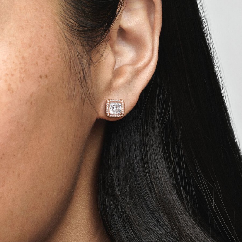 Pandora Square Sparkle Stud Earrings Sterling silver | 37914-MOQK