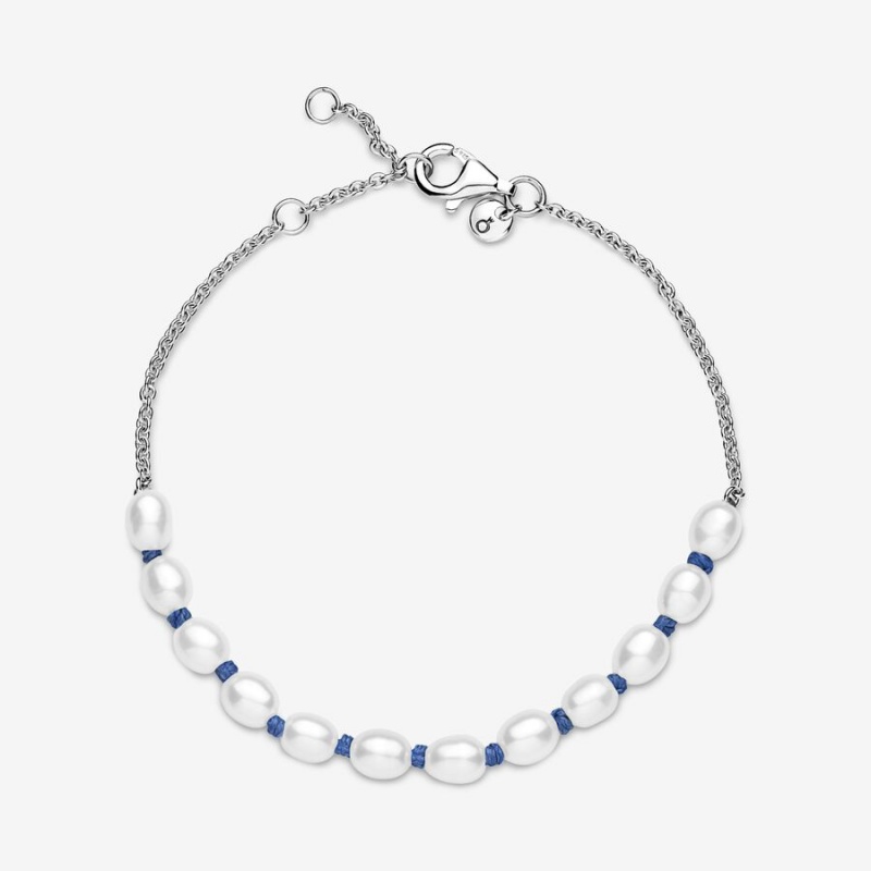 Pandora Treated Freshwater Cultured Pearl Blue Cord Non-charm Bracelets Sterling silver | 73549-DRQM
