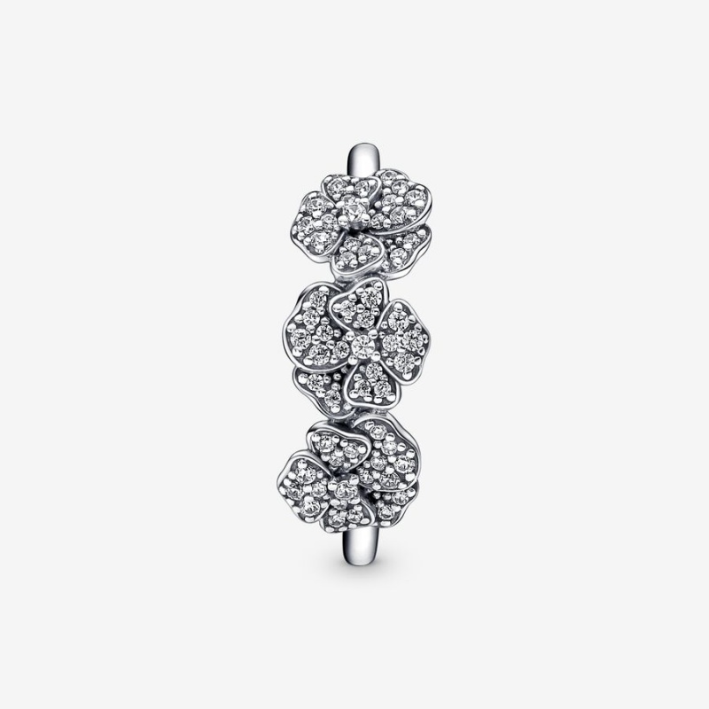 Pandora Triple Pansy Flower Statement Rings Sterling silver | 13524-BFYJ
