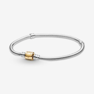 Pandora Moments Barrel Clasp Snake Chain Bracelets Rose gold plated | 20918-WAQC
